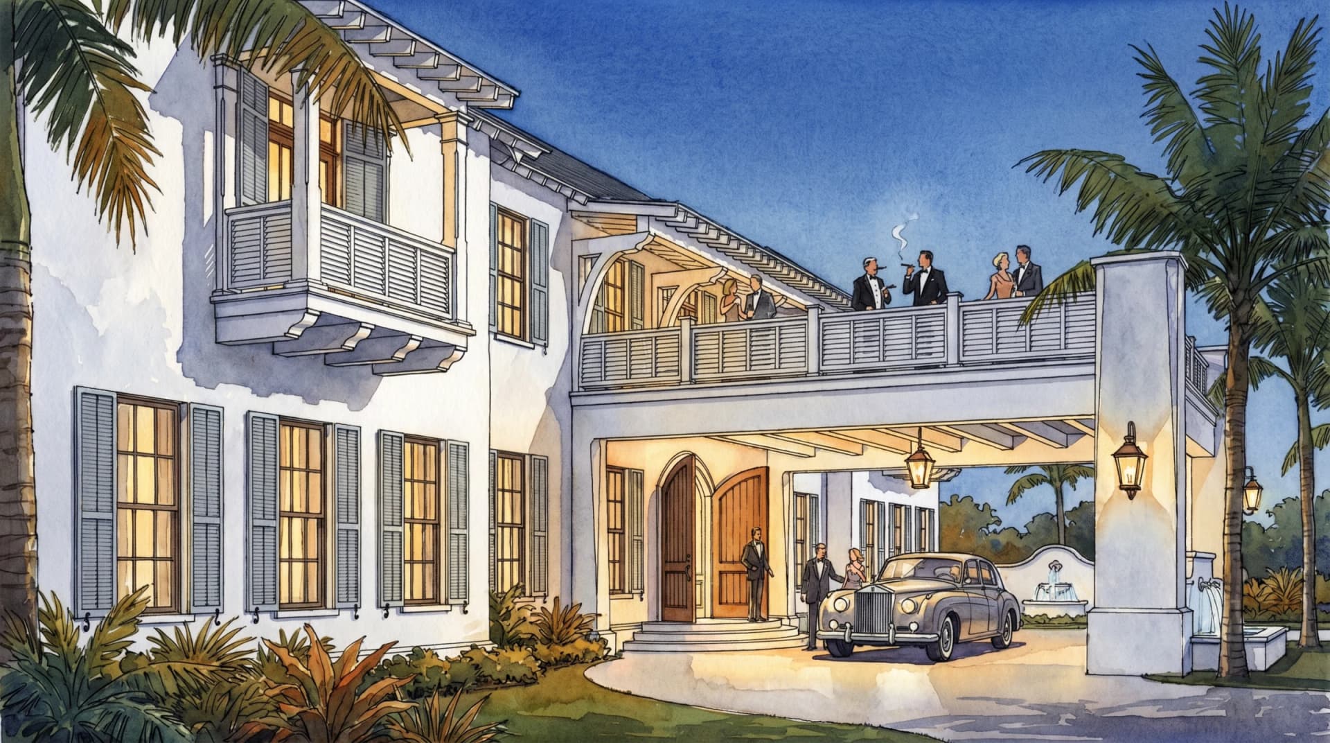 Red Rock Inn porte-cochère at dusk — artist concept