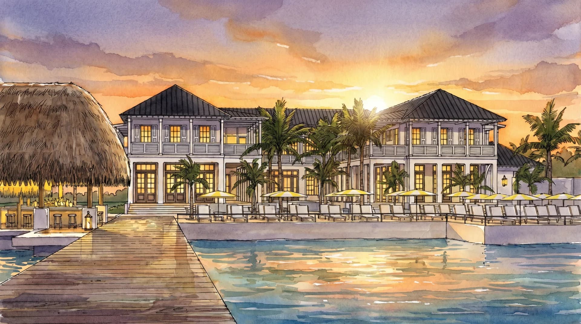 Red Rock Inn waterfront pool and pier — artist concept