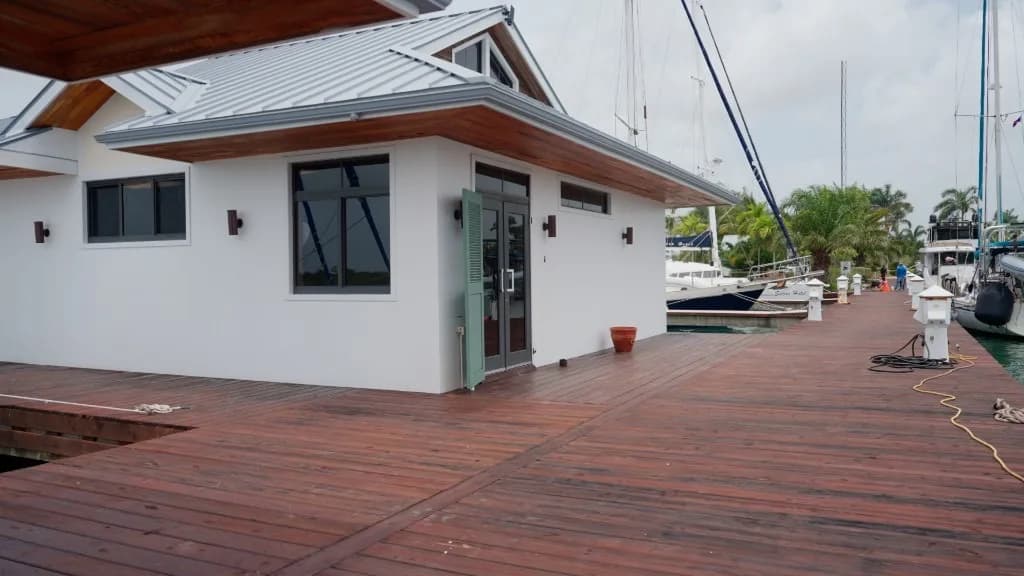Marina dock house on the pier at Red Rock