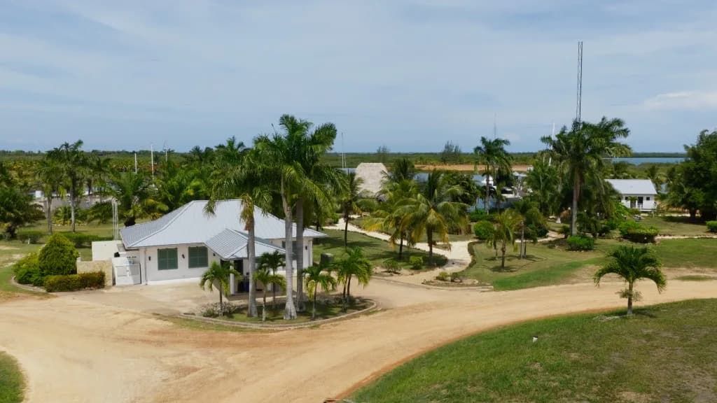Palm-lined grounds and pathways by Red Rock Marina